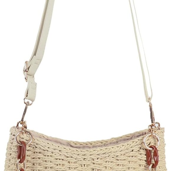 Handbags - Womens Straw Woven Shoulder Bag Summer Beach Travel Crossbody Handbag Satchel Pu